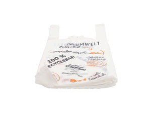 1.000 Stück Hemdchentragetaschen weiß, Maße: 25+12x46 cm, Druck: "Der Umwelt zuliebe" MÄVO