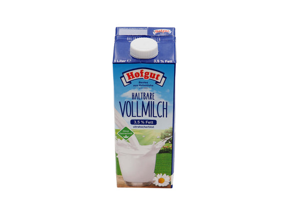12 Liter Hofgut H-Milch 3,5 % Fett a 1 l Tetra Pack MÄVO