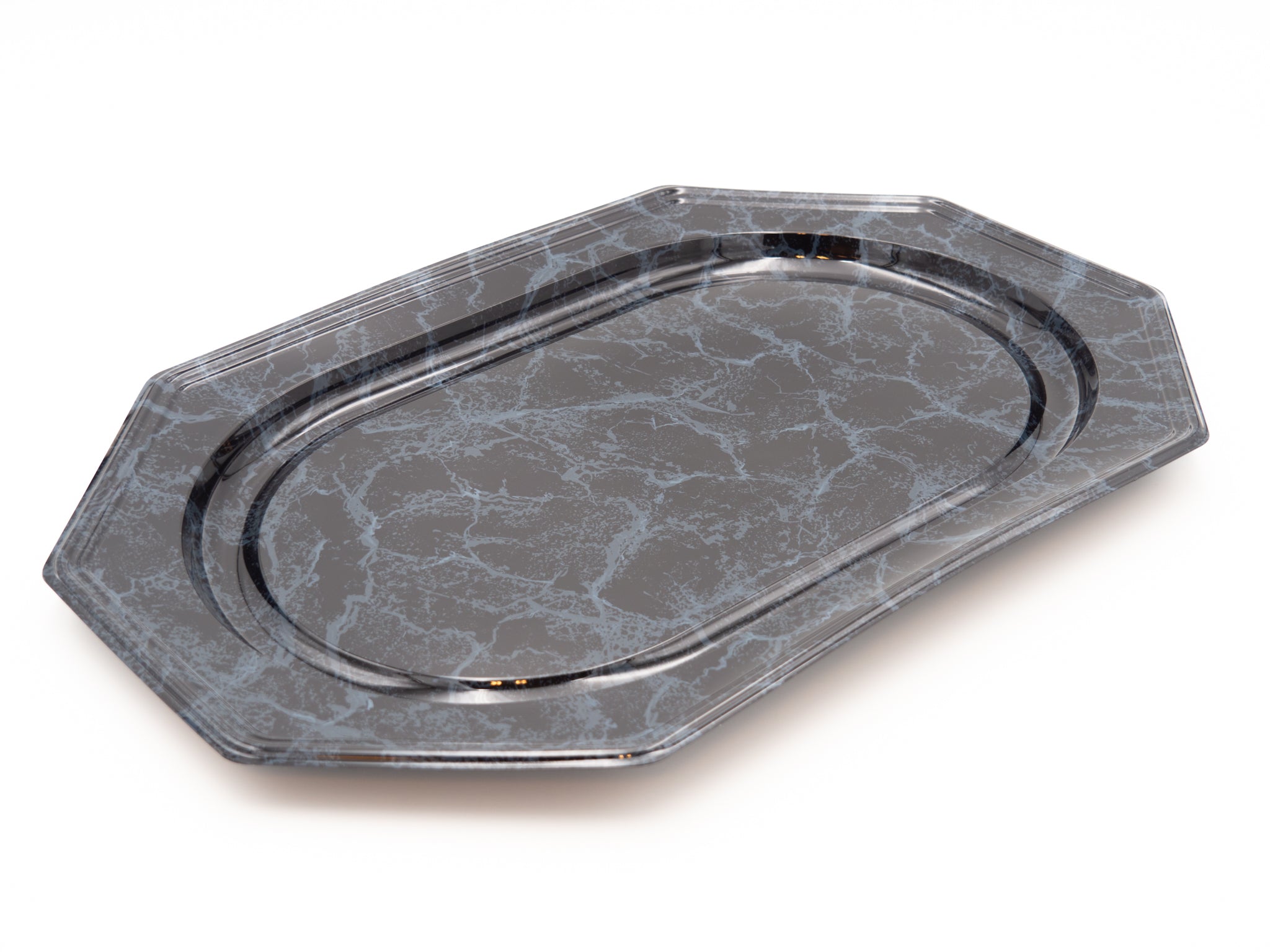 5 Stück Kunststoffservierplatte marmoriert 8-eckig 460x310 mm